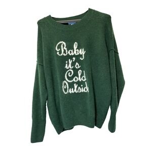 CeCe Women's Green "Baby It's Cold Outside" Crewneck Oversize Sweater Size M